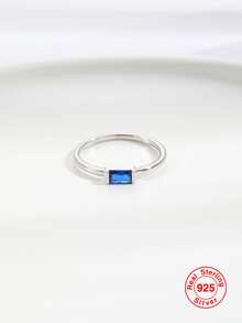 1入組純銀S925白金鍍藍色的方晶鋯石女性圓環,時髦&多用途女性首飾類禮品