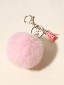 1pc Furry Fringed Pom Pom Keychain, Car Keychain Accessory Car Accessories Bag Charm School Cute Goth Y2k Halloween Accessories Teachers Day - Baby Pink - View 3