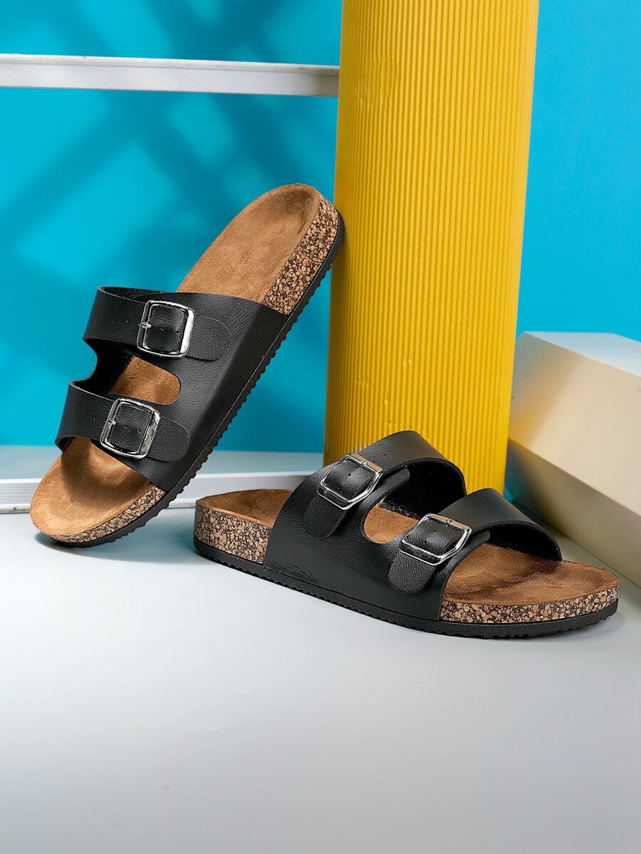 Dép nam mùa hè mềm mại bằng bần Dép đi biển ngoài trời Dép đi trong nhà xu hướng thường ngày Dép xăng đan La Mã - màu đen - Xem 1