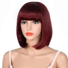 Giáng sinh Đỏ  Tóc giả Ngắn Bob Tóc giả tổng hợp Halloween Hóa trang Tự nhiên Hằng ngày Phụ nữ Tóc giả Tóc mái Chống nóng - Màu Đỏ Sâu - Xem 4