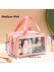 Dung lượng lớn Hai Lớp Trong sáng Túi trang điểm - Không thấm nước , Ướt & Khô , Dây kéo Xử lý Cho du lịch & Chăm sóc da Lưu trữ - Hồng - Xem 3