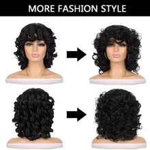 12inch Small Curl & Afro Wig Short Curly Hair Roman Curl Huge Puff Heat Resistant Synthetic Fiber Hairpiece For Daily Party And Cosplay(black) - Black - View 4