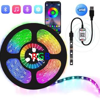1 Set De 1-30 Metros Tira De Led Rgb Con Cambio De Color Y 1 Metro Cable Usb, Kit De Tira De Led Smd5050 Con Sincronización De Música, Control Ble De Aplicación Rgb Para La Decoración Del Hogar En Dormitorio, Sala De Estar Y Cocina