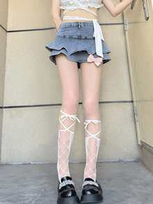 1双女士系带夏季薄款个性化镂空网眼白色中筒袜 - 白色 - 查看 4