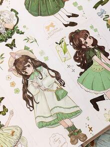 1 Roll Random Cute Girl Pattern Washi Tape Sticker For Multipurpose Diy Craft, Scrapbooking And Journaling Decoration - Green - View 3