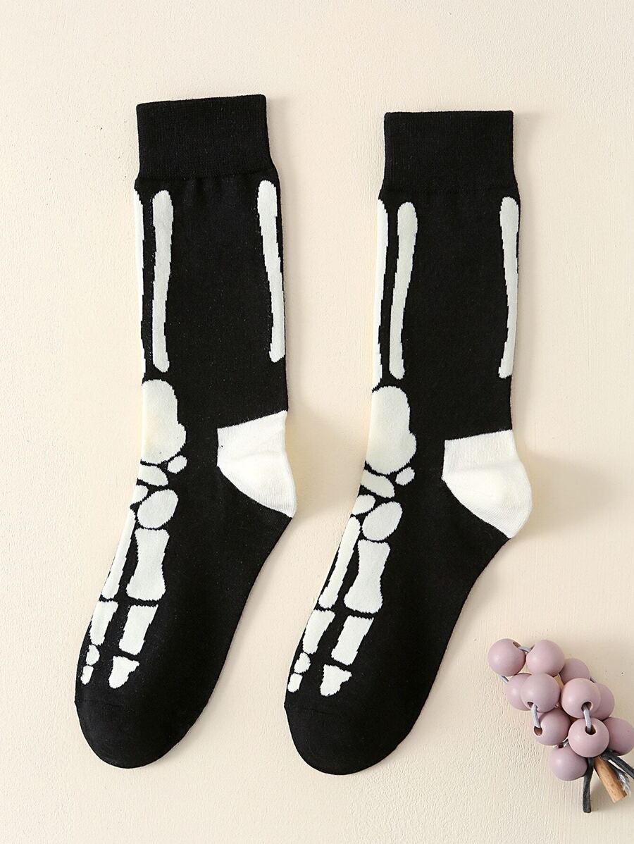 1對女士時尚骷髏趾創意中筒襪