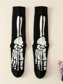 1對女士時尚骷髏趾創意中筒襪