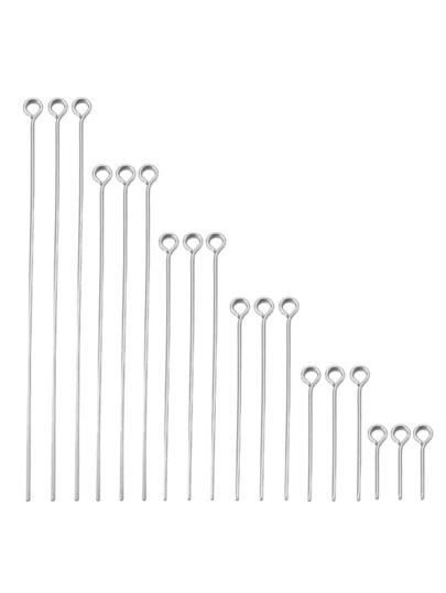 100pcs Stainless Steel Eye Pins 20/30/40/50/60/70mm Head Pins Findings Open Eye Pin For Earring Bracelet Pendant Jewelry Making Stainless Steel Color