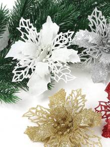 5 件空心金粉花供应装饰花环藤花圣诞树配件 DIY 吊坠圣诞花环圣诞树装饰品圣诞婚礼派对花环金色 - 金色 - 查看 4