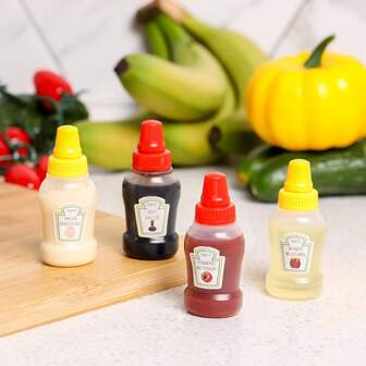 4入組迷你便攜式調味瓶套裝，戶外露營燒烤醬番茄醬/沙拉醬分配器瓶，家庭聚會