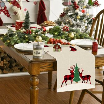 聖誕桌布旗幟裝飾廚房餐廳家庭聚會餐墊室內室外 13 X 72 英寸，由 100% 聚酯纖維製成，縫線牢固，柔軟耐用。保護您的桌面免受熱鍋、刮痕和溢出物的侵害。這款桌旗尺寸為 33-183 厘米，適合可容納 4-6 人的桌子。它更適合您的餐桌，為您帶來愉快的用餐體驗。不縮水或褪色。
