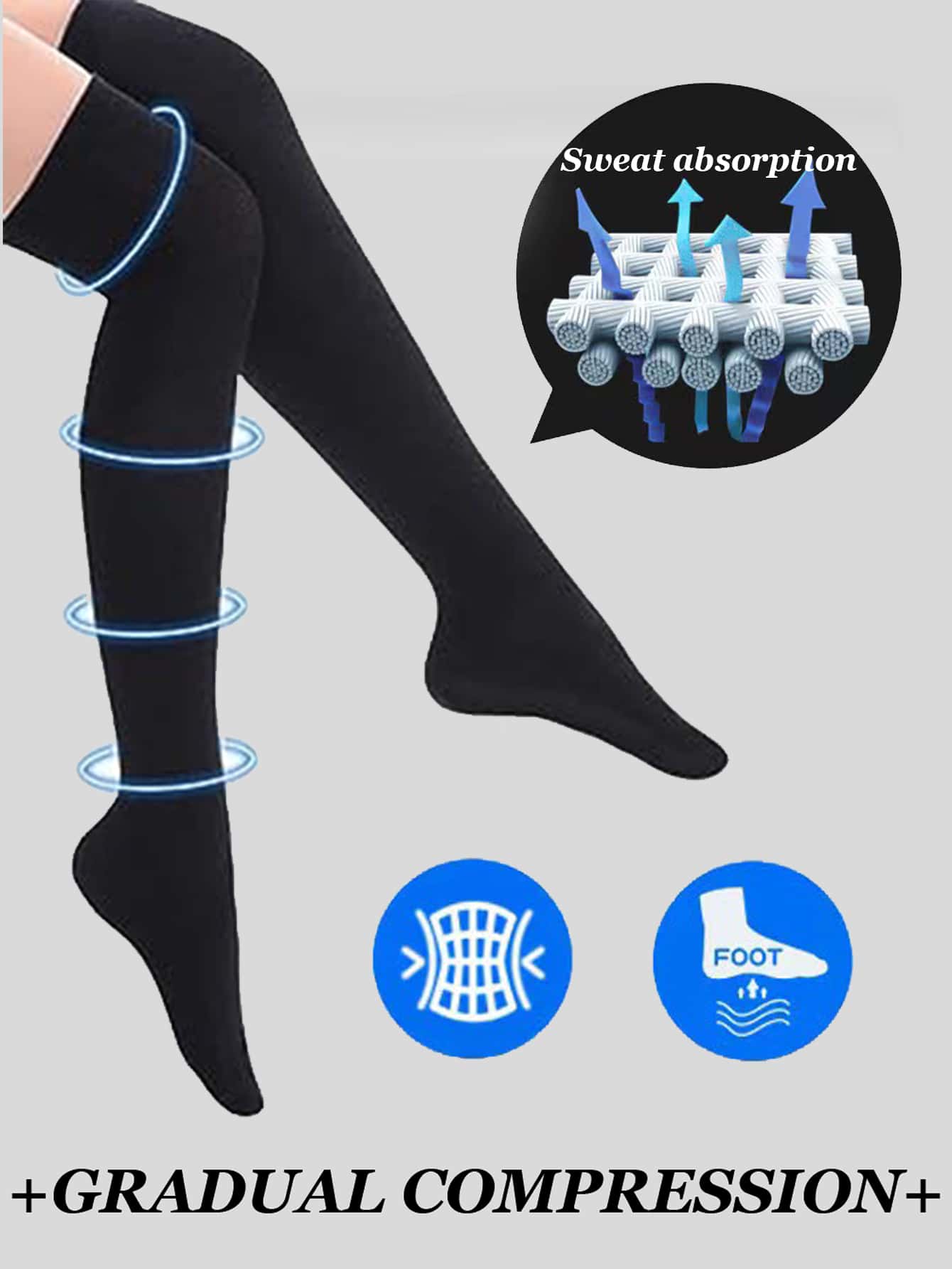 3 Pairs Knee Thigh High Compression Stockings Over the Knee for Women