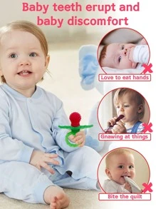 1入組矽膠嬰兒咬咬玩具- Berrybumps紓解寶寶齦痛-嬰兒咬咬玩具-雙手無拘束設計-易握設計-牙齒緩解奶嘴-水果形状/紅色（部分零件可能是隨機的） - 紅色 - 查看 2