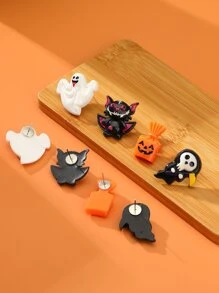 4對/組流行哥德風格樹脂頭骨、鬼、精靈、南瓜吊墜耳環,適用於女性萬聖節派對禮物