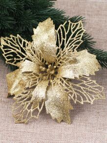 5 件空心金粉花供应装饰花环藤花圣诞树配件 DIY 吊坠圣诞花环圣诞树装饰品圣诞婚礼派对花环金色 - 金色 - 查看 3
