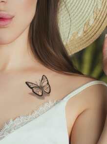 1入組黑色蝴蝶印花臨時紋身貼紙,適用於手腕和其他小身體部位 - 黑色 - 查看 4