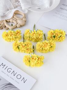 1束（6头）仿真康乃馨花束迷你字母DIY花环材料糖果盒配件家居婚庆装饰新娘手腕花胸花头花材料新年装饰生日派对蛋糕配件、情人节、礼物 - 黃色 - 查看 6