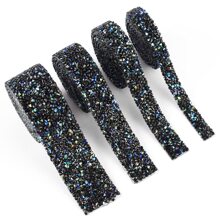 1pc Glitter Self-adhesive Ribbon Roll For Wedding Cake, Birthday, And Art Craft Decoration - Black AB - View 3