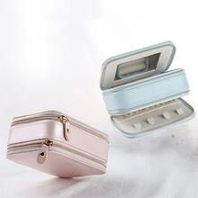 1只雙拉鍊pu皮革珠寶收納盒,可放戒指,耳環,頸鏈,小飾品,口紅和化妝品