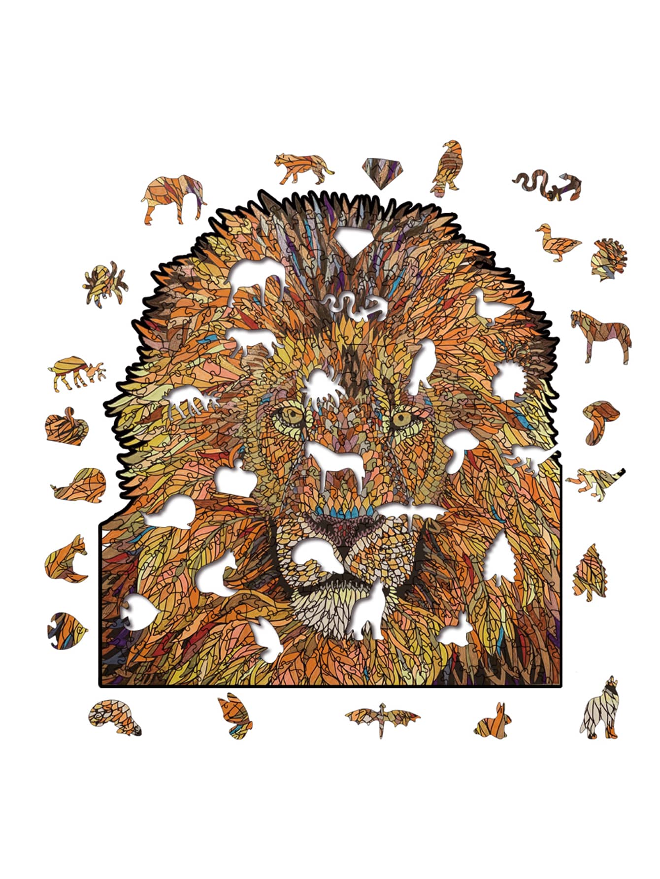 1套木質拼圖,現代風格猛獅設計,用於家居牆壁裝飾 - 彩色 - 查看 1