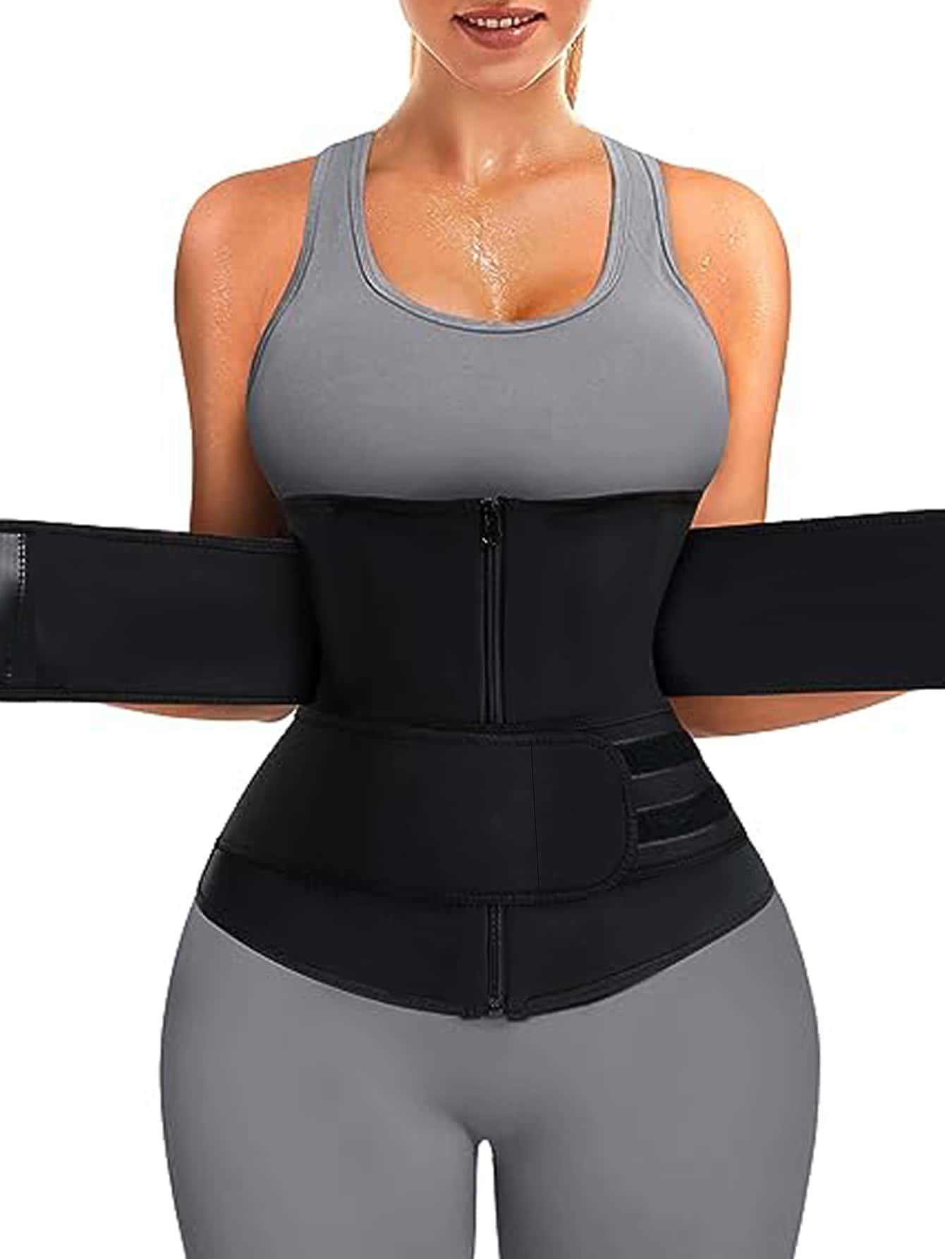 运动户外 1 件女式黑色氯丁橡胶腰带塑身衣腰部训练器紧身胸衣健身房配件腹部瘦身束腹带，腰带腹部瘦身束身衣