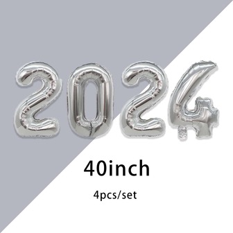 40吋銀色2024新年套裝鋁箔氣球,適用於新年裝飾、家庭聚會