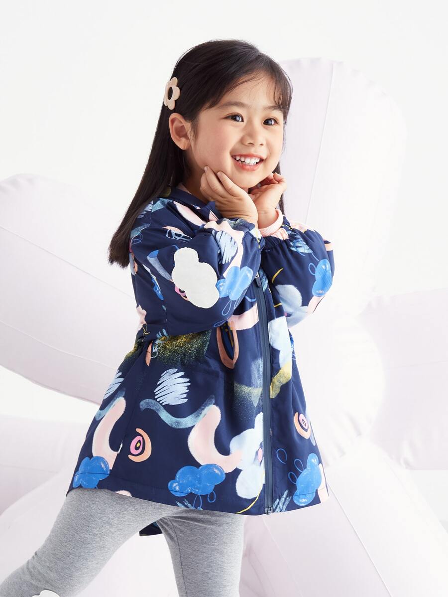 Annil 女童风衣秋季儿童时尚休闲连帽夹克中长款