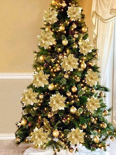 5pcs Hollow Gold Powder Flowers Supply Decorative Wreath Rattan Flowers Christmas Tree Accessories DIY Pendants Christmas Wreath Christmas Tree Decorations Christmas Wedding Party Wreath Gold Home Decor Christmas Decorations Room Decor