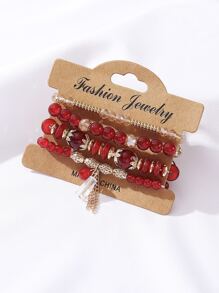 4pcs Phong cách Bohemian Pha lê Glass Vòng tay cườm - Đỏ - Xem 6