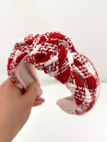 1pc Women's Red & White Checked Knot Hairband Suitable For Daily & Festive Wear - Red and White - View 3