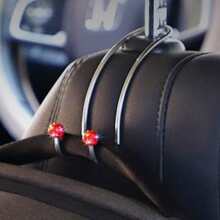 1pc Diamond Inlaid Car Seat Headrest Multi-functional Stainless Steel Car Hook - Red - View 2