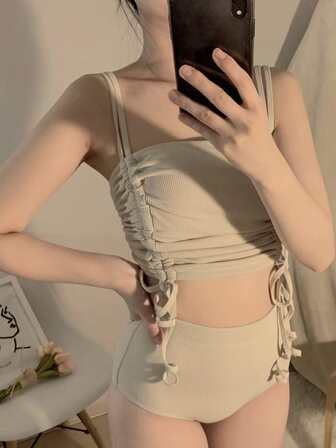 Retro Korea High Waist Split Sexy Tankini Female Slim Sports Hot Spring Tankini Summer