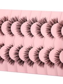 Himirell 7pairs/set 8-13mm Natural Criss-cross Transparent Stem False Eyelashes, Suitable For Parties And Festivals - Black - View 7