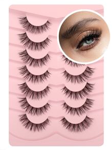 Himirell 7pairs/set 8-13mm Natural Criss-cross Transparent Stem False Eyelashes, Suitable For Parties And Festivals - Black - View 3
