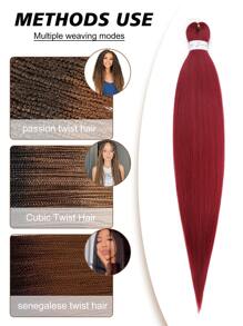 預拉伸編織頭髮長編織頭髮燒紋理柔軟鉤針辮子,熱水定型扭曲合成編織接發 - 酒紅色 - 查看 6