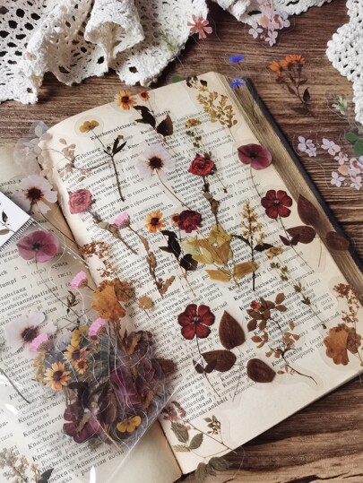 1 Pacote/40 Peças De Adesivo De Flor Seca Vintage Para Decoração De Scrapbook Diy E Jornalismo