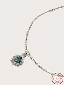 Cici Color 1件銀色s925鑲嵌1克拉圓形合成莫桑石吊墜項鍊,時尚時髦,適合女性日常穿著,約會,旅遊和送禮給您的愛人。附贈禮盒包裝