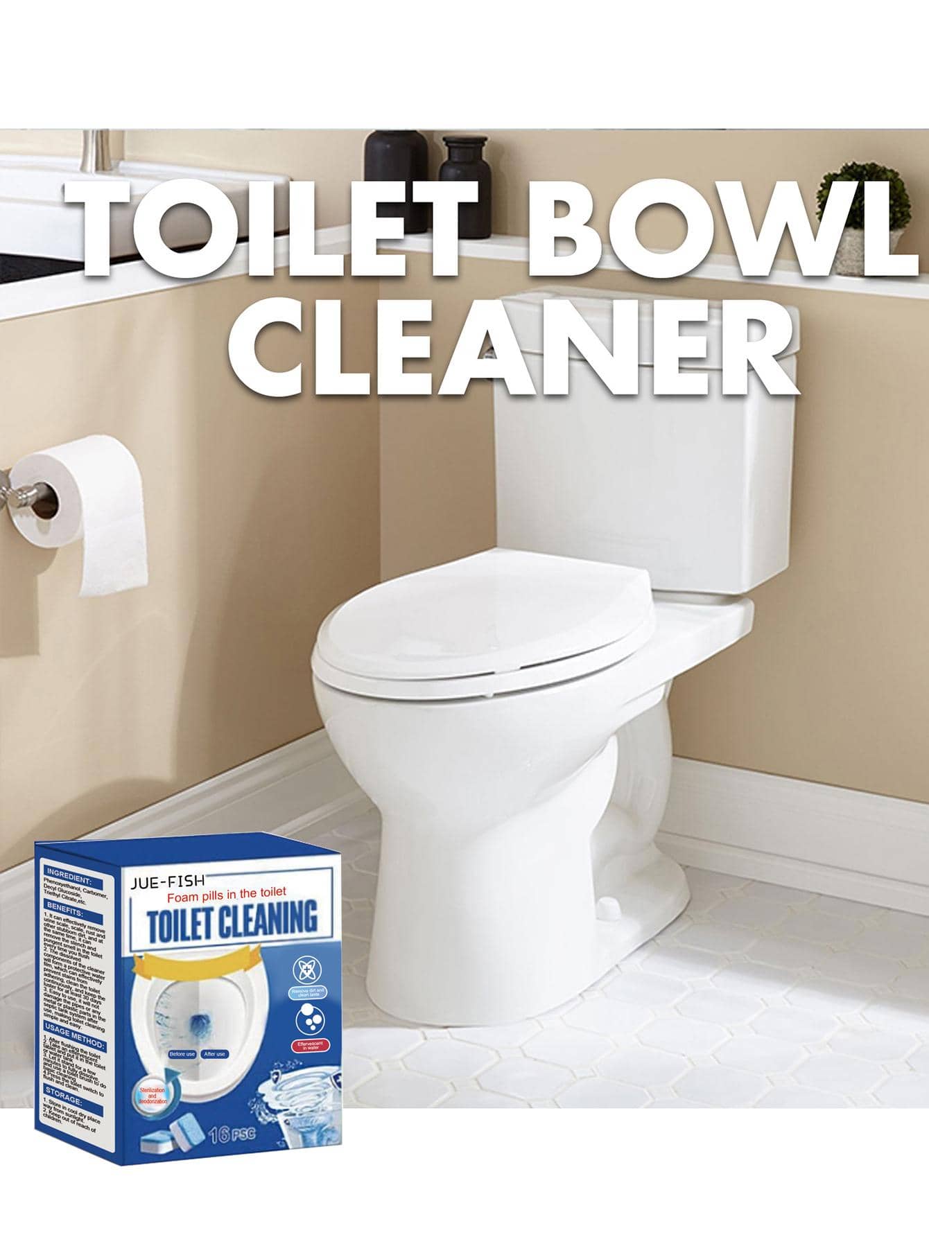 1 Box 16pcs Toilet Cleaning Tablets Cleaner For Cleaning, Removing