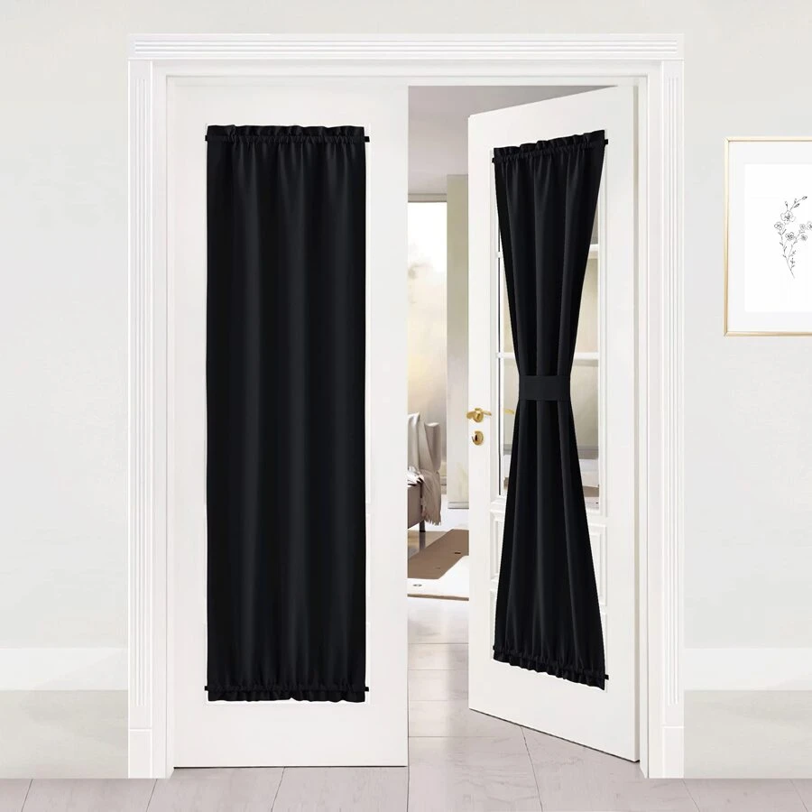 NICETOWN French Door Curtains for Living Room - with Adjustable Tie-Back Blackout Patio Door/Glass Door Window Curtain Panel for Privacy, Single Panel - 黑色的 - 查看 1