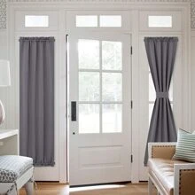 NICETOWN French Door Curtains for Living Room - with Adjustable Tie-Back Blackout Patio Door/Glass Door Window Curtain Panel for Privacy, Single Panel - 灰色的 - 查看 7