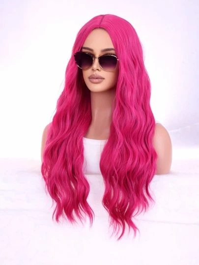Long Hot Pink Curly Wavy Synthetic Wig for Women Curly Wavy Synthetic Wigs for Girls Daily Party Use