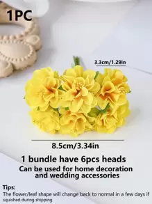 1束（6头）仿真康乃馨花束迷你字母DIY花环材料糖果盒配件家居婚庆装饰新娘手腕花胸花头花材料新年装饰生日派对蛋糕配件、情人节、礼物 - 黃色 - 查看 3