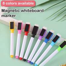 8pcs Magnetic Whiteboard & Blackboard Marker Pens With Eraser, Water Based Ink Writing Supplies For Office And Teaching