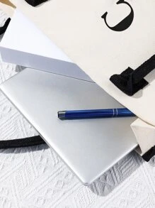 Túi tote chi tiết chữ cái, Túi xách vải đơn giản dành cho nữ Túi mua sắm đa năng cỡ lớn Ví dài công suất lớn dành cho nữ, Ví đựng tiền xu ly hợp dây kéo, Chủ thẻ tín dụng đa năng - Đen và trắng - Xem 2