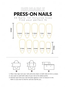 24 件法式白边美甲、吸血鬼、杏仁形按压指甲、黑色法式尖头指甲、法式尖头指甲、按压指甲，适合学生、办公室女士、派对和舞会的日常佩戴。