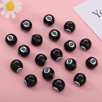 20pcs 11mm Acrylic Printed Billiard Balls Number 8 & Black Round Bead Diy Jewelry Making Beads For Necklace, Bracelet