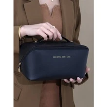 1 Miếng Có thể mang đi Dung lượng lớn Túi mỹ phẩm , Đơn giản Đồ vệ sinh cá nhân Túi giặt Cho du lịch , Nhẹ Túi trang điểm - màu đen - Xem 4