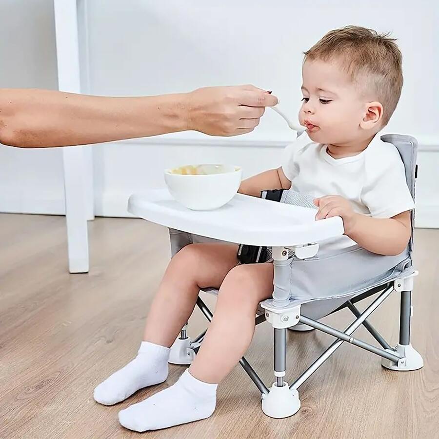 1pc Gray Portable Foldable Children's High Chair For Babies Eating And Dining Out - Grey - View 1