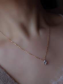1 件纯银 S925 银简约复古水滴镀蓝 14k 金项链女士时尚潮流领链日常生活派对珠宝礼物