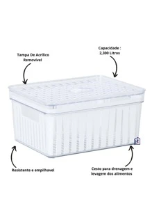 Organizador De Geladeira Acrílico Com Tampa E Cesto 2,3L